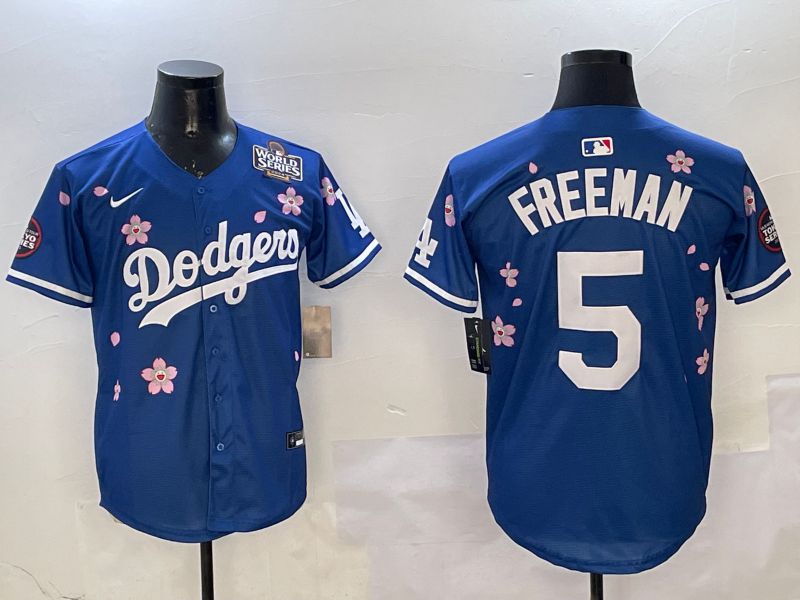 Men Los Angeles Dodgers 5 Freeman Blue Sakura Edition 2025 Nike MLB Jersey style 2